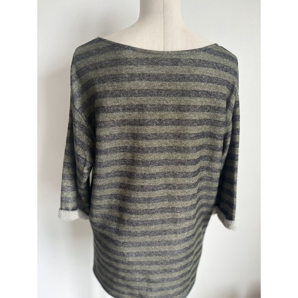 Altar'd State Floral Lace Top Green Striped 3/4 Sleeve Size Medium - Picture 9 of 10